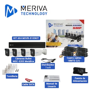 Foto 2 | Kit Cámaras de Seguridad CCTV MERIVA 5 Megapixeles DVR 4CH + 4 Cámaras Bullet Metal