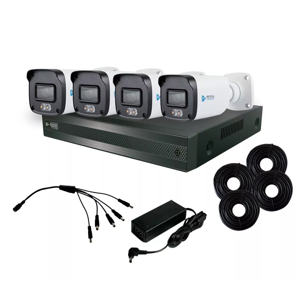 Foto 1 | Kit Cámaras de Seguridad CCTV MERIVA 1080 P Full HD 4 Cámaras DVR 8CH + Micrófono Integrado y Full Color 24X7