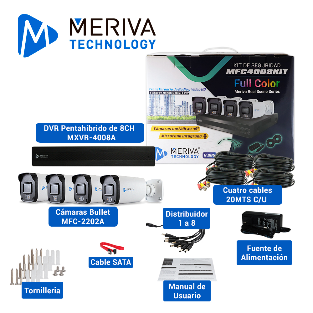 Foto 4 pulgar | Kit Cámaras de Seguridad CCTV MERIVA 1080 P Full HD 4 Cámaras DVR 8CH + Micrófono Integrado y Full Color 24X7