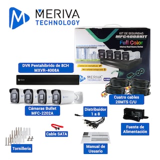 Foto 3 | Kit Cámaras de Seguridad CCTV MERIVA 1080 P Full HD 4 Cámaras DVR 8CH + Micrófono Integrado y Full Color 24X7
