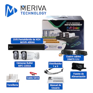 Foto 3 | Kit Cámaras de Seguridad CCTV MERIVA 1080 P Full HD 2 Cámaras + Micrófono Integrado y Full Color 24X7 + HDD 500 GB