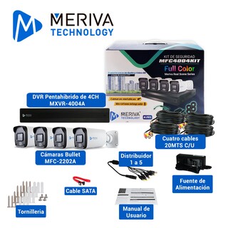 Foto 3 | Kit Cámaras de Seguridad CCTV MERIVA 1080 P Full HD 4 Cámaras + Micrófono Integrado y Full Color 24X7 + HDD 500 GB