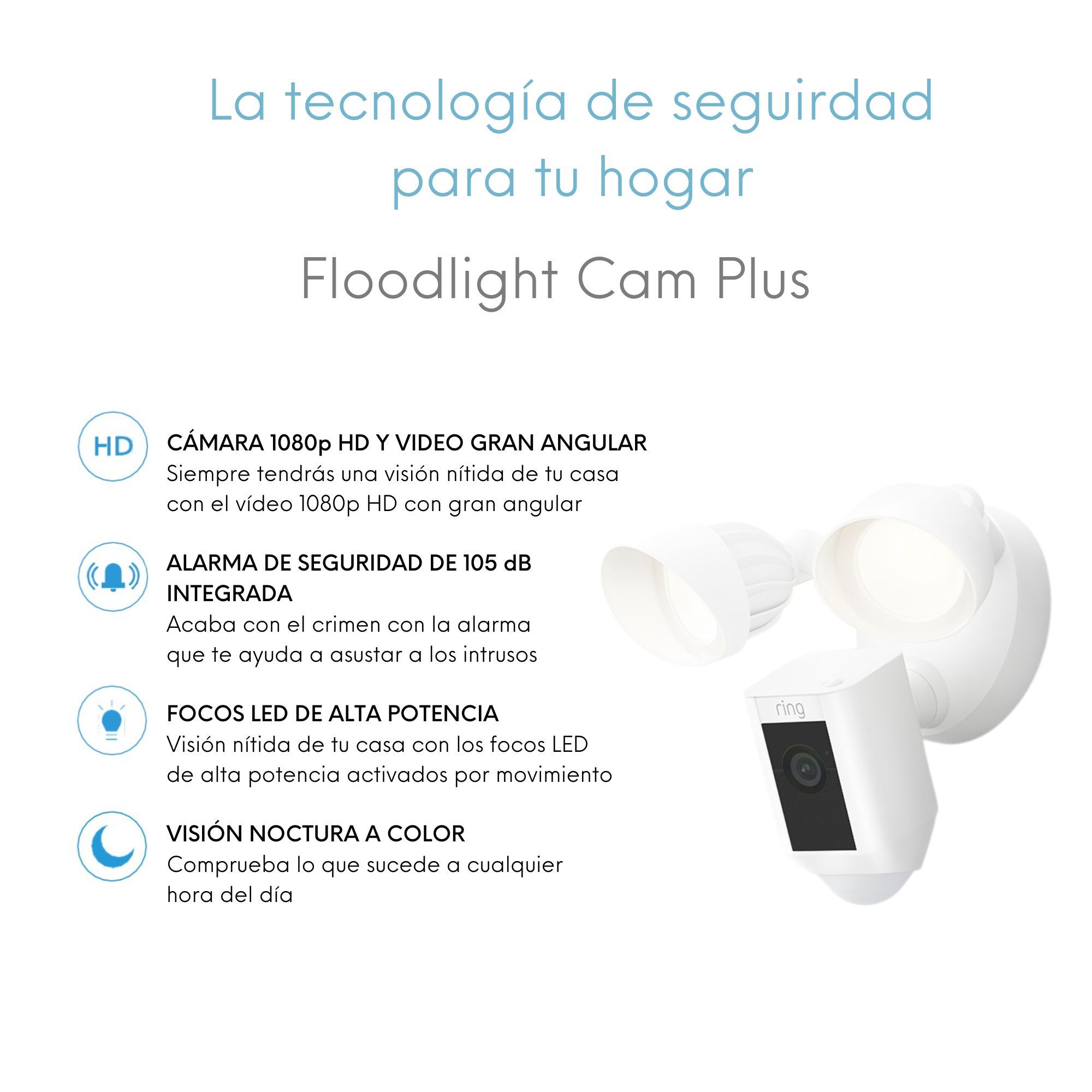 Foto 3 pulgar | Cámara de Seguridad Ring Floodlight Cam Plus para Exteriores color Blanco