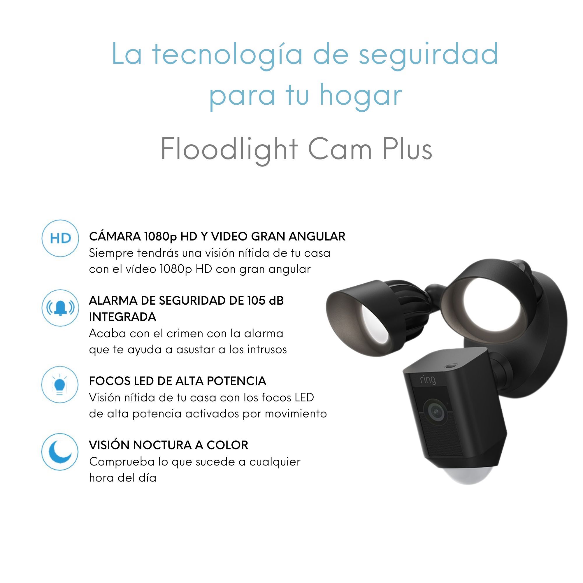 Foto 3 pulgar | Cámara de Seguridad Ring Floodlight Cam Plus para Exteriores color Negro