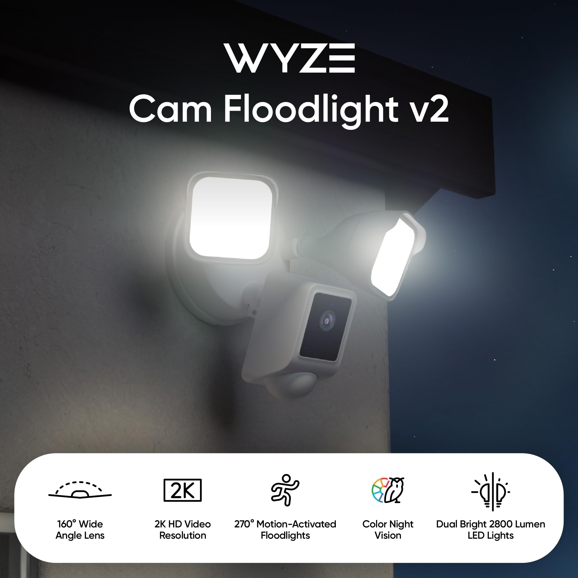 Foto 3 pulgar | Cámara Floodlight Wyze V2 2k Hd 2800 Lm 160° de Visión Ancha con Cable - Venta Internacional