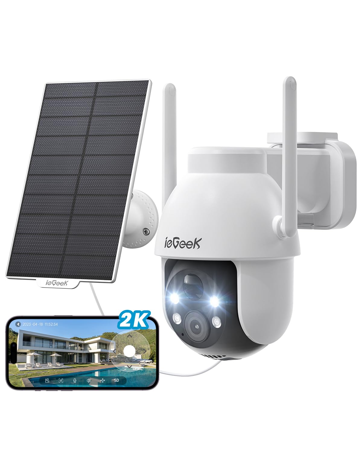 Foto 2 pulgar | Cámara de Seguridad ieGeek 2K Solar Wifi Outdoor con Sensor de Movimiento - Venta Internacional