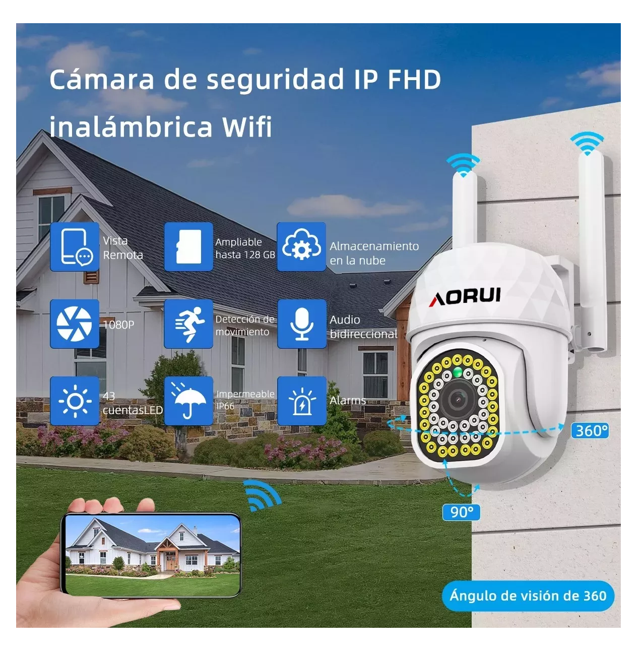 Foto 2 | Cámara De Seguridad Hd Wifi De Visión Nocturna Alarma 2 Pcs Blanco