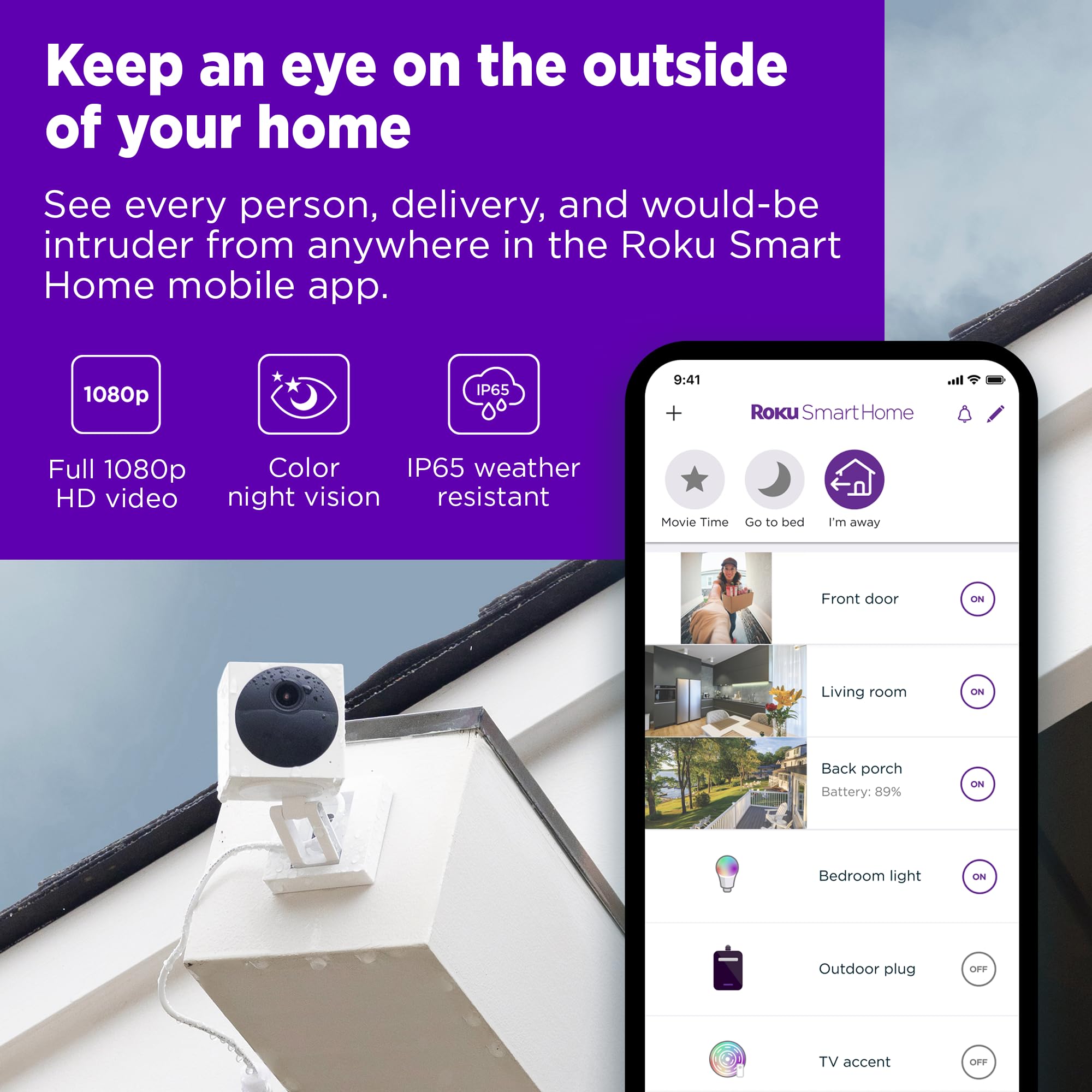 Foto 2 | Cámara Exterior Roku 1080p Hd Night Vision Ip65 Blanca - Venta Internacional.