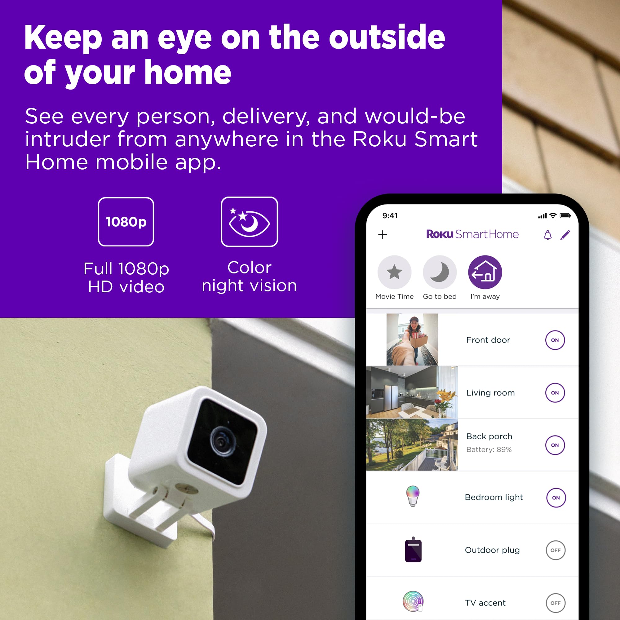 Foto 3 pulgar | Cámara Exterior Roku 1080p Hd Night Vision Ip65 Weather - Venta Internacional.