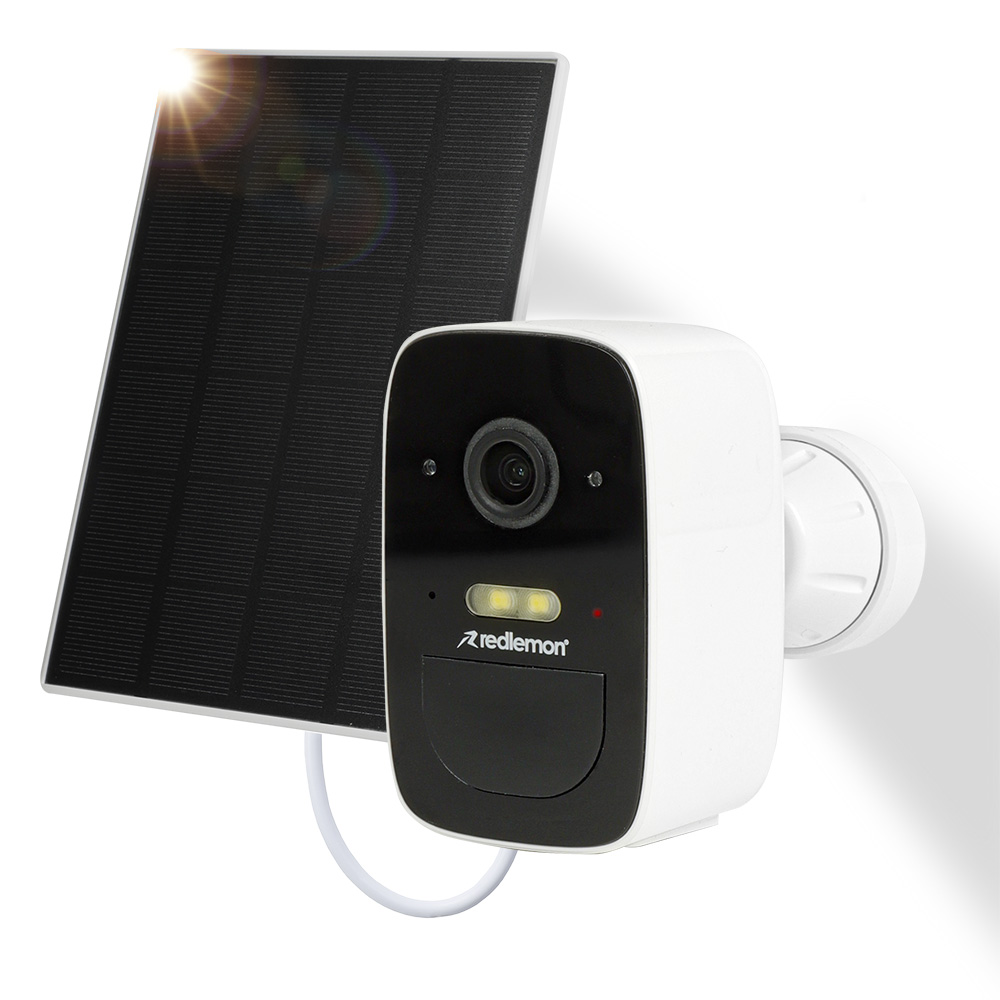Cámara De Seguridad Exterior Con Panel Solar Y Visión Nocturna, Redlemon, Color Blanco