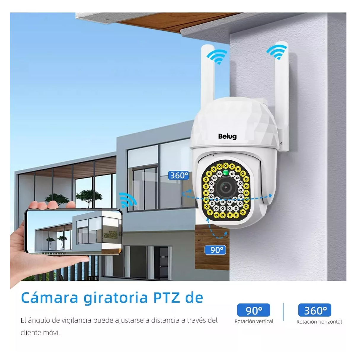 Foto 4 pulgar | Cámara De Seguridad Belug Hd Wifi De Visión Nocturna Alarma 2 Pcs Blanco