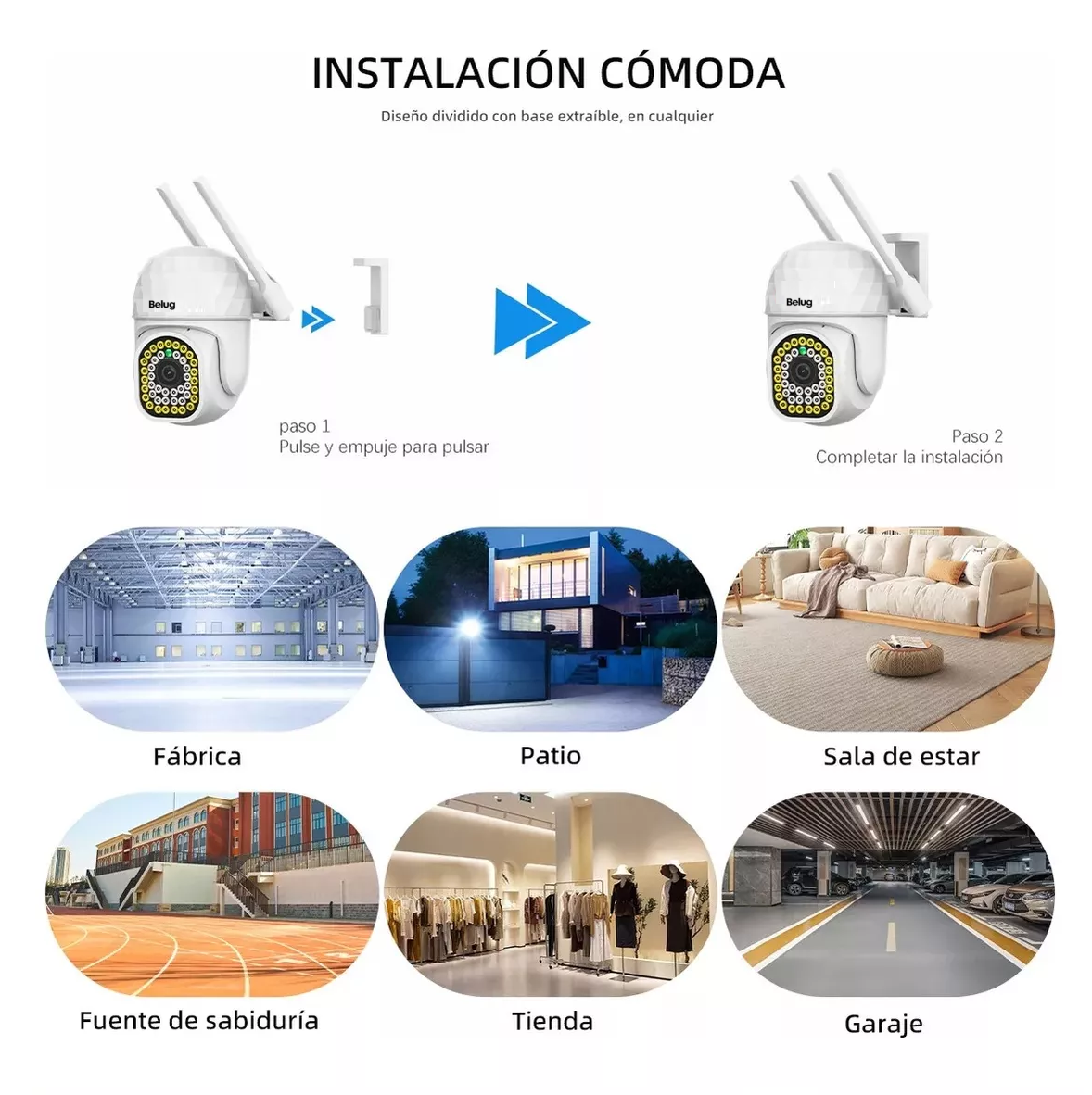 Foto 4 | Cámara De Seguridad Belug Hd Wifi De Visión Nocturna Alarma 2 Pcs Blanco