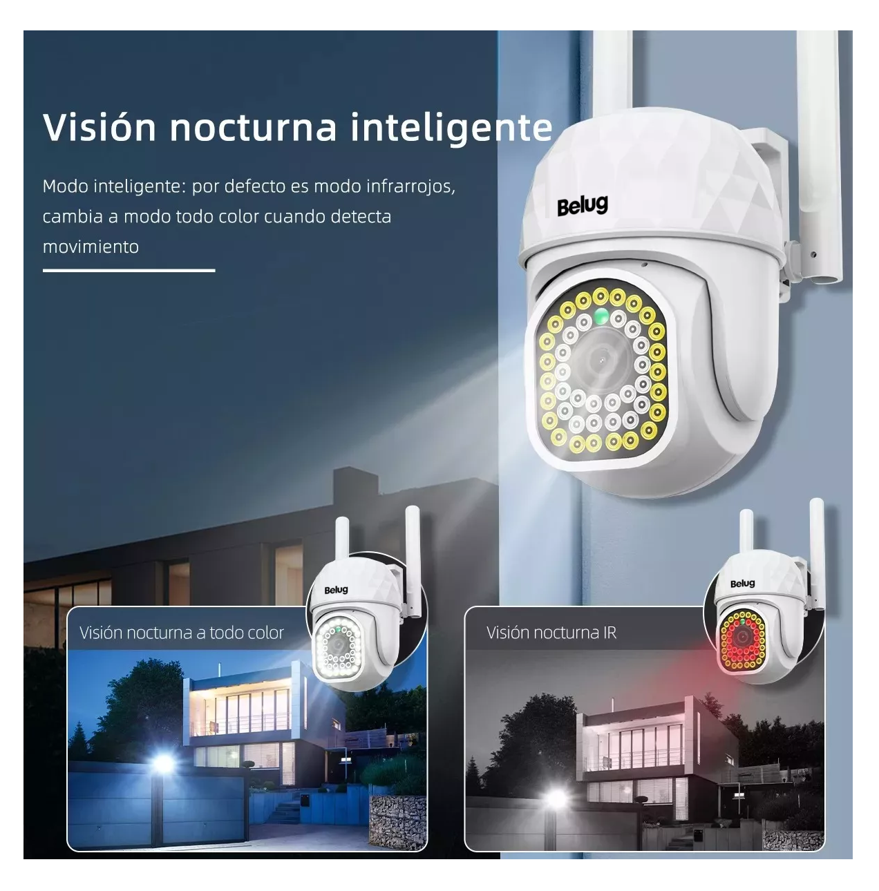 Foto 5 | Cámara De Seguridad Belug Hd Wifi De Visión Nocturna Alarma 2 Pcs Blanco