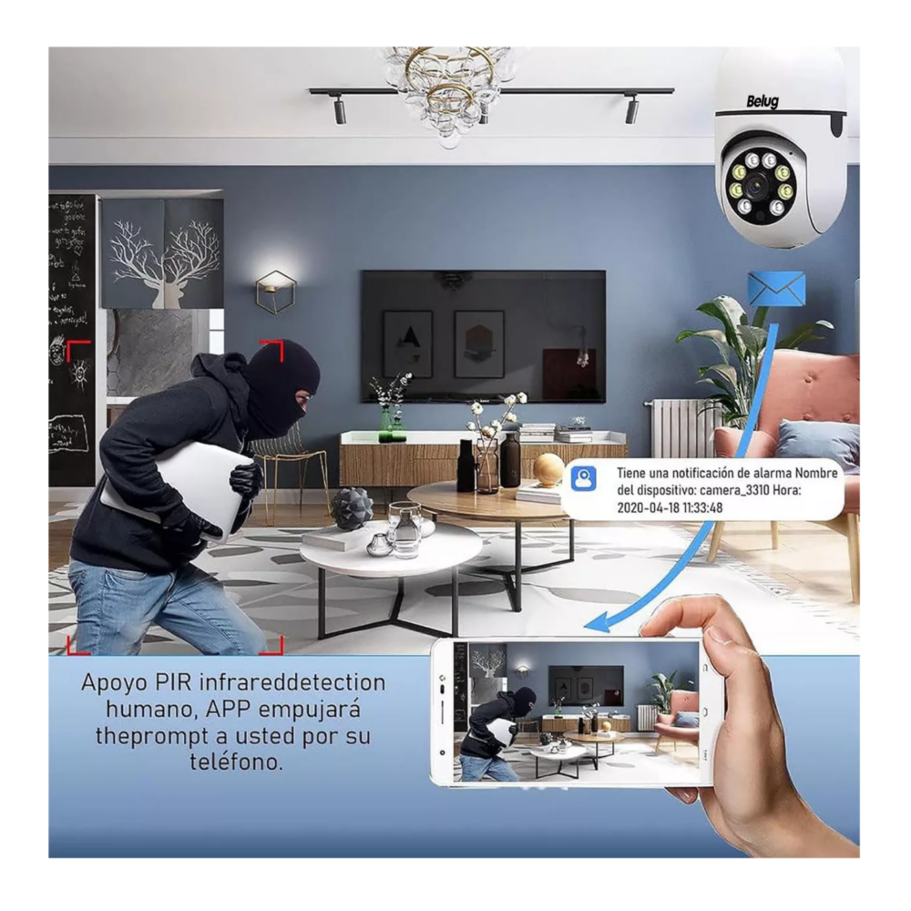 Foto 4 pulgar | Cámara De Seguridad Wifi De Hd Visión Nocturna Alarma 2 Pcs, Belug Blanco