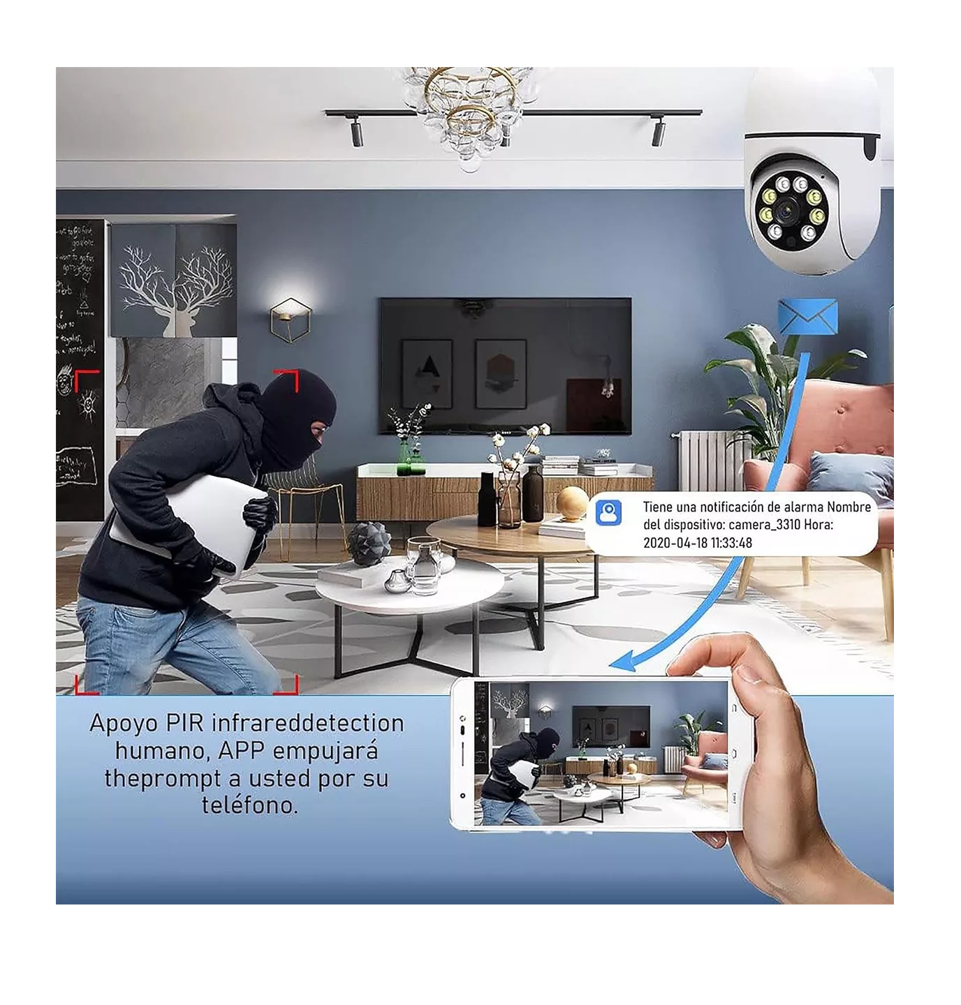 Foto 3 | Cámara De Seguridad Wifi De Hd Visión Nocturna Alarma 2 Pcs, Blanco