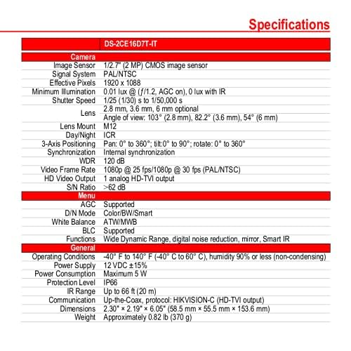Foto 5 | Cámara Analógica Hikvision Ds-2ce16d7t-it 2mp Hd-tvi Con Lente De 3.6 Mm - Venta Internacional.