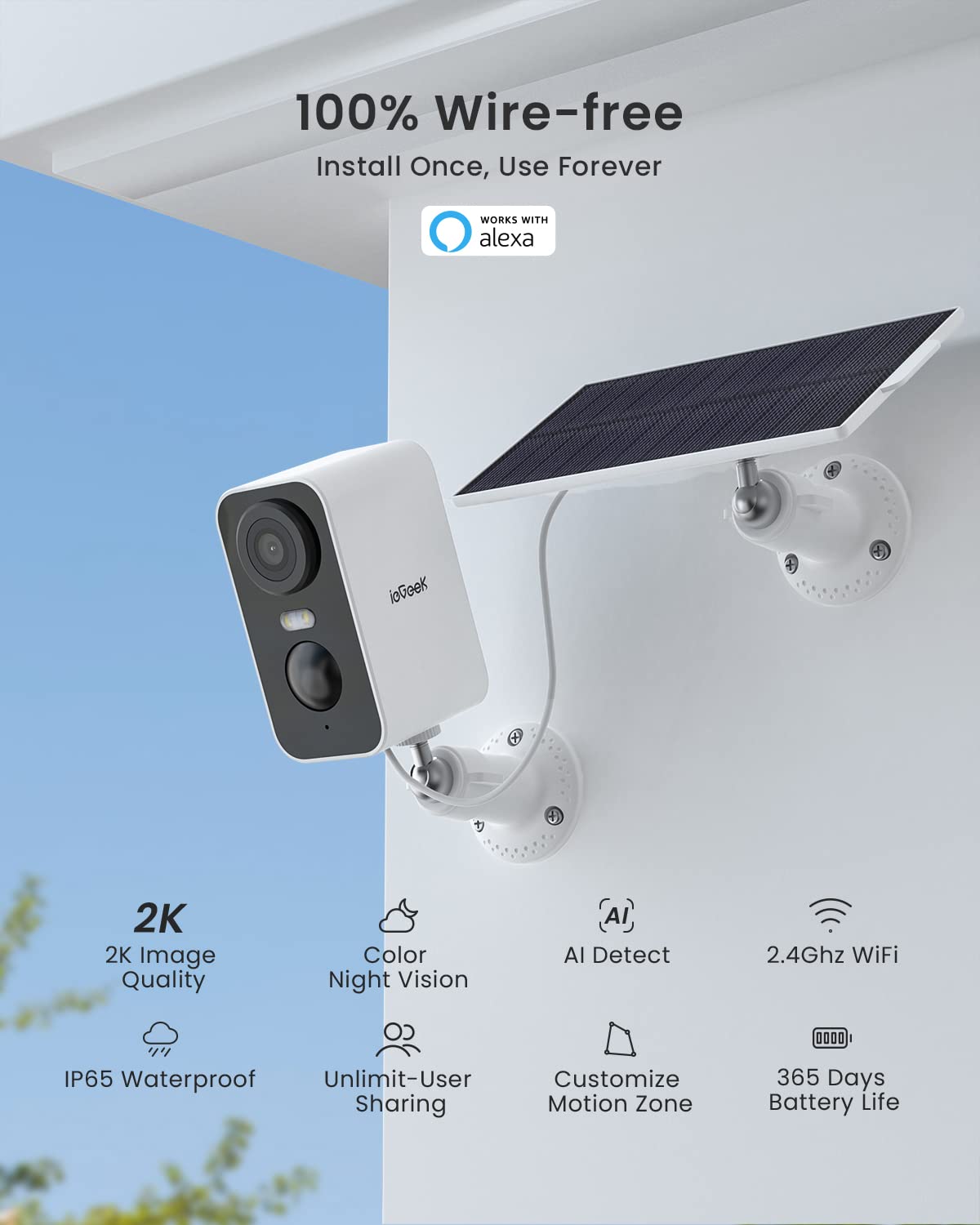 Foto 3 pulgar | Cámara De Seguridad Iegeek Solar Wireless 2k Wifi Alexa 2-way Talk - Venta Internacional.