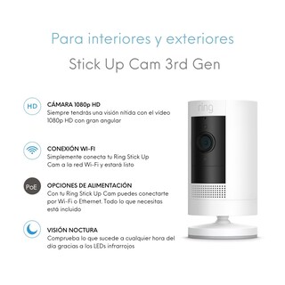 Foto 2 | Cámara de Seguridad Inalámbrica Ring Stick Up Cam Gen 3 color Blanco con Batería para Interior/Exterior