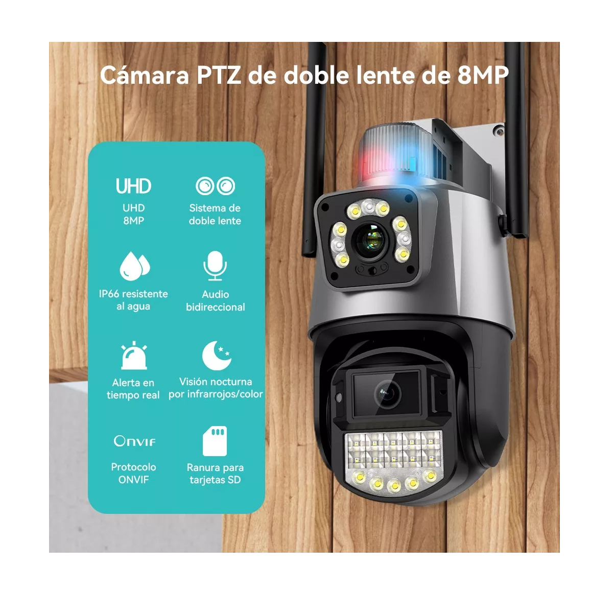 Foto 3 pulgar | Cámara De Seguridad Wifi Exterior 8 MP Con Doble Lente Alexa Eo Safe Imports Esi-12767 Multicolor