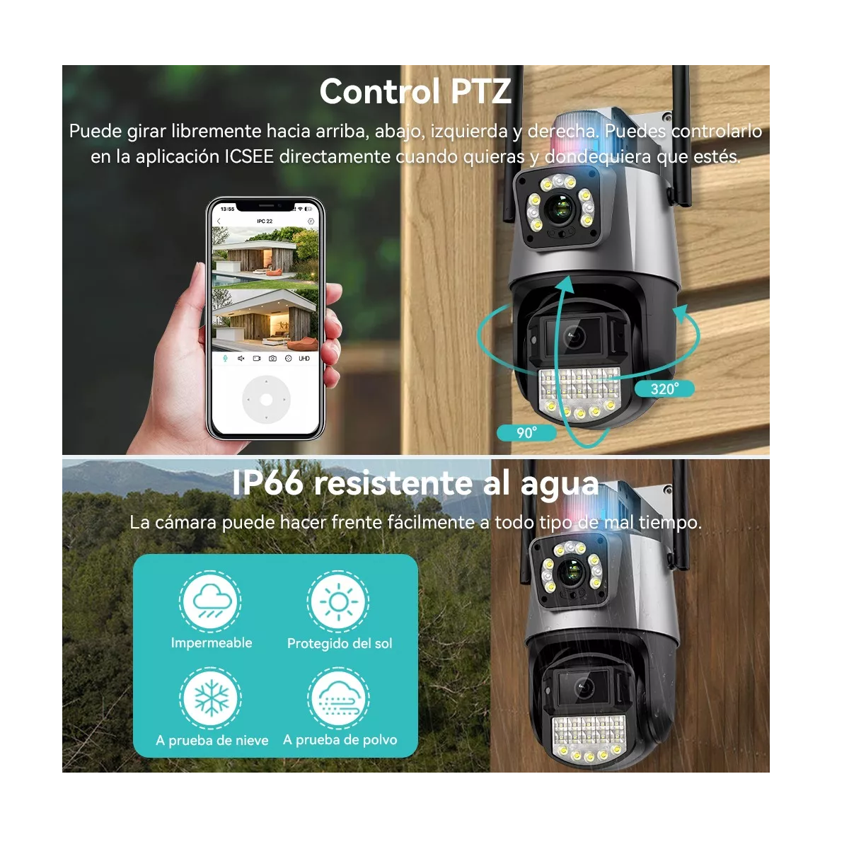 Foto 4 pulgar | Cámara De Seguridad Wifi Exterior 8 MP Con Doble Lente Alexa Eo Safe Imports Esi-12767 Multicolor
