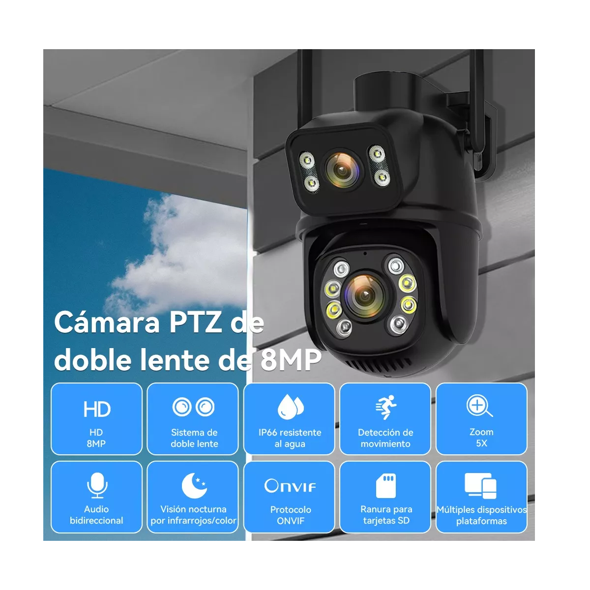 Foto 2 | Cámara De Seguridad Inalámbrica De Doble Lente 8mp Con Alexa  Eo Safe Imports Esi-12760 Negro