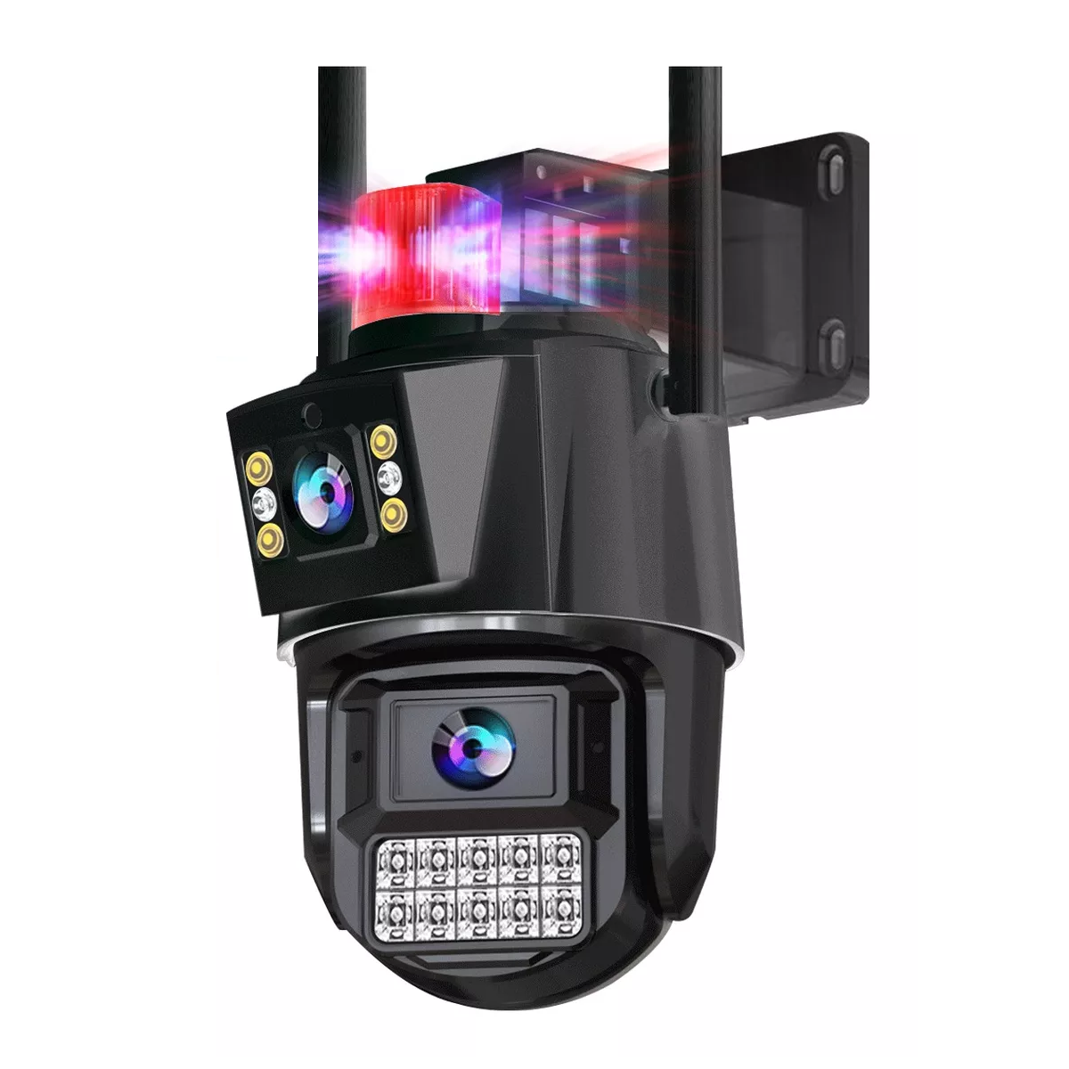 Cámara De Seguridad De Doble Lente 2k Alarma C/ Alexa Eo Safe Imports Esi-12763 Negro