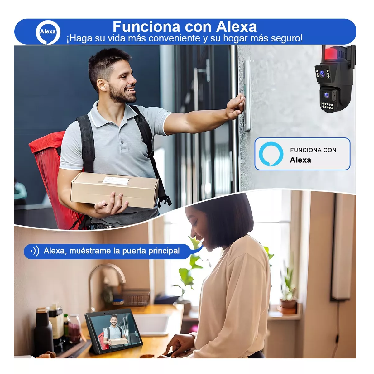 Foto 2 | Cámara De Seguridad De Doble Lente 2k Alarma C/ Alexa Eo Safe Imports Esi-12763 Negro