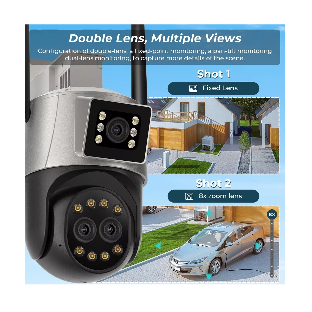 Foto 3 pulgar | Cámara De Seguridad De Ip Triple Lente 9mp Alarma C/alexa  Eo Safe Imports Esi-12761 Multicolor
