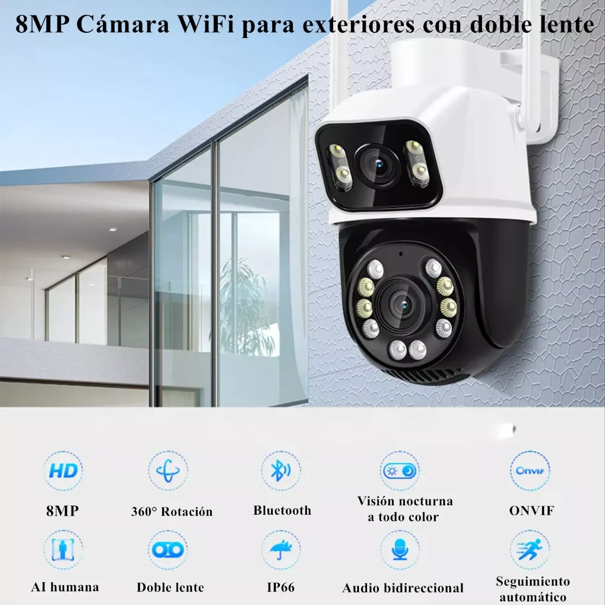 Foto 2 | Cámara De Seguridad 8mp 4k Wifi Exterior Con Doble Lente Eo Safe Imports Esi-12762 Multicolor