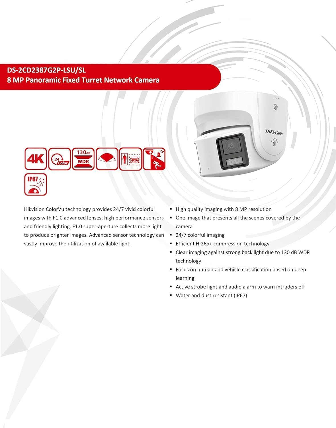 Foto 4 pulgar | Cámara Ip Hikvision Ds-2cd2387g2p-lsu/sl Colorvu Con Torreta De 8 Mp - Venta Internacional.