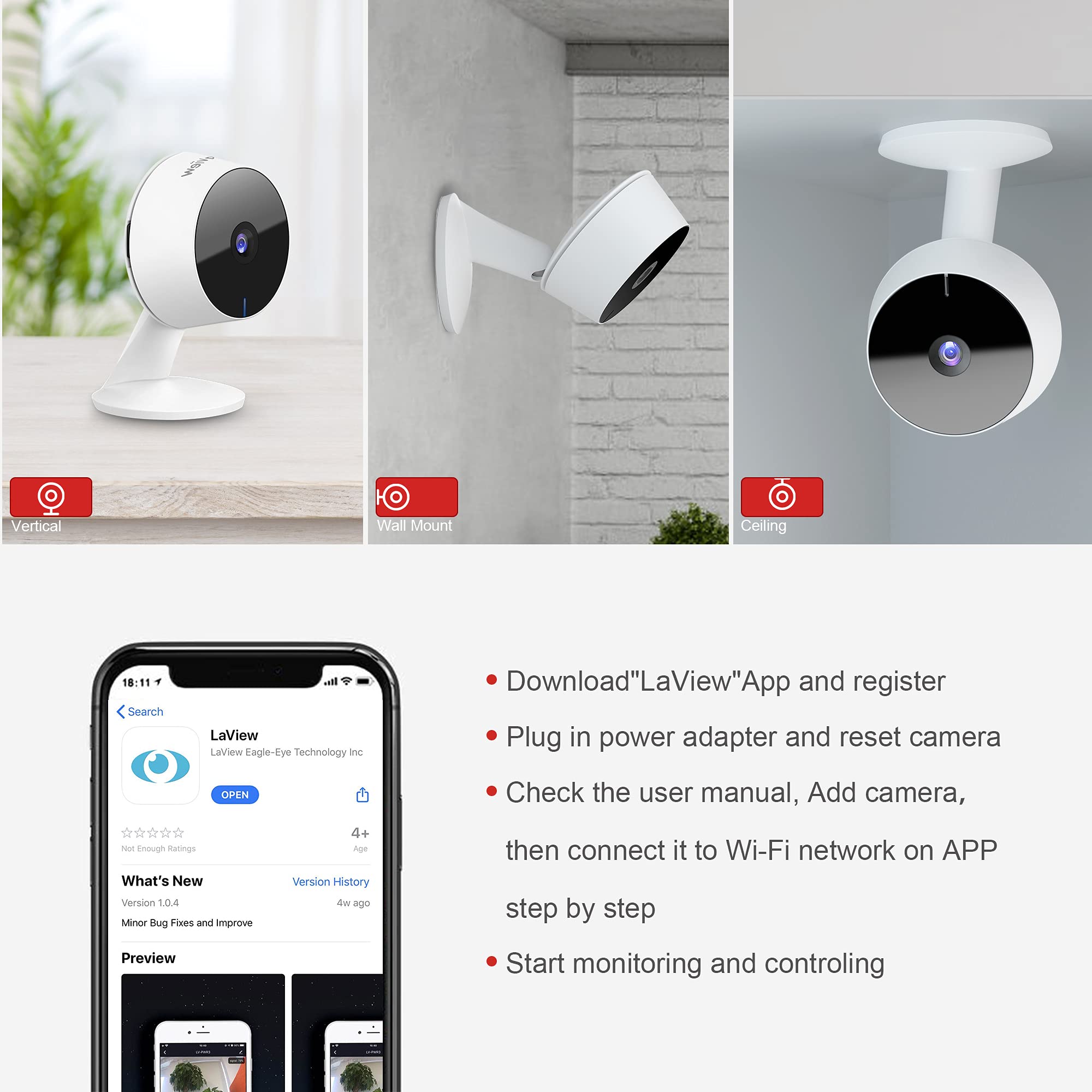 Foto 6 pulgar | Cámaras De Seguridad Laview Indoor 1080p 4 Piezas Con Detección De Movimiento - Venta Internacional.