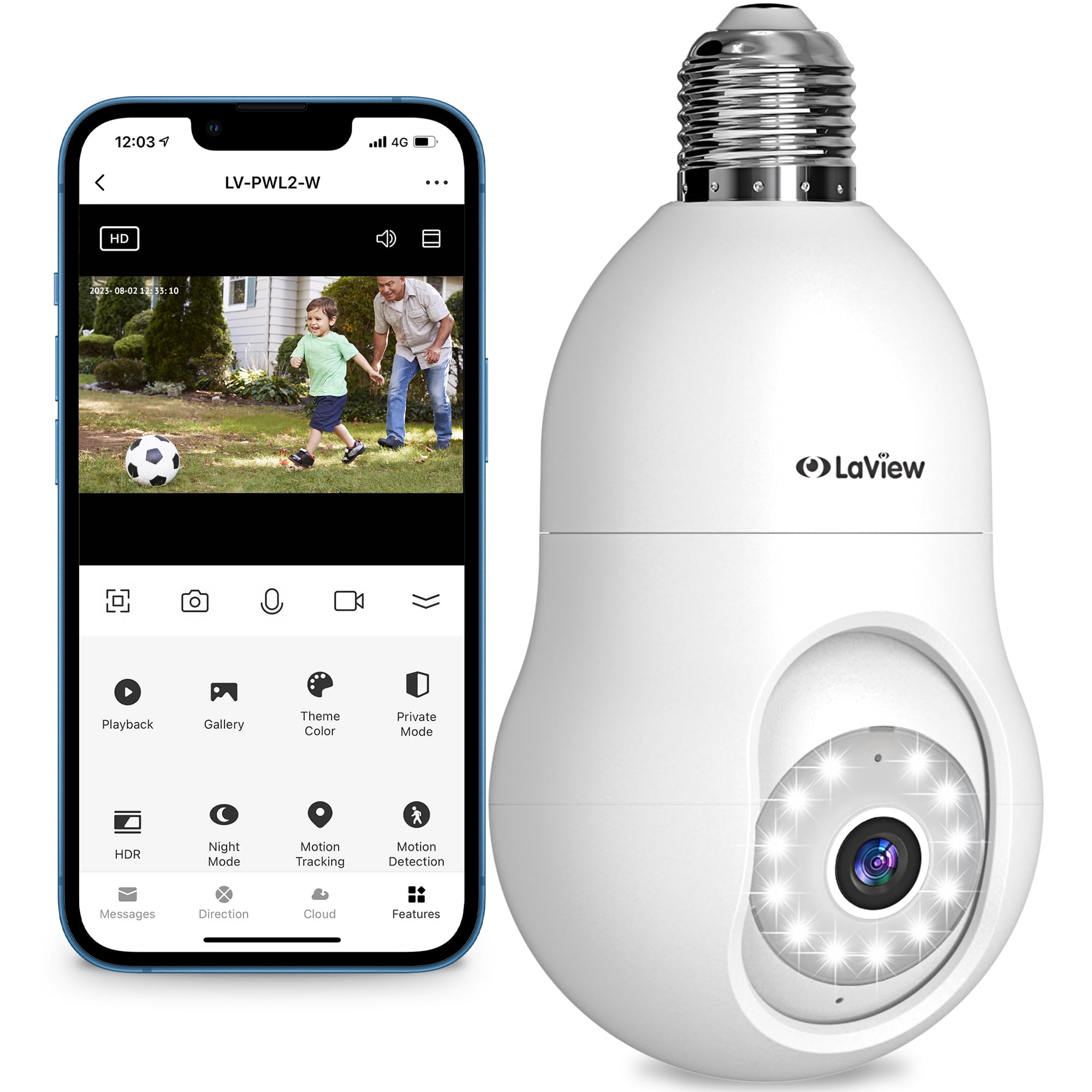 Foto 2 pulgar | Cámara De Seguridad Laview 4mp Bulb 2k 360° Inalámbrica Outdoor Alexa - Venta Internacional.