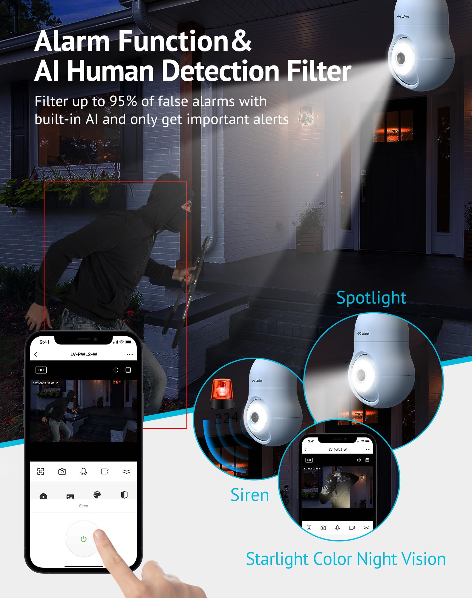 Foto 7 pulgar | Cámara De Seguridad Laview 4mp Bulb 2k 360° Inalámbrica Outdoor Alexa - Venta Internacional.
