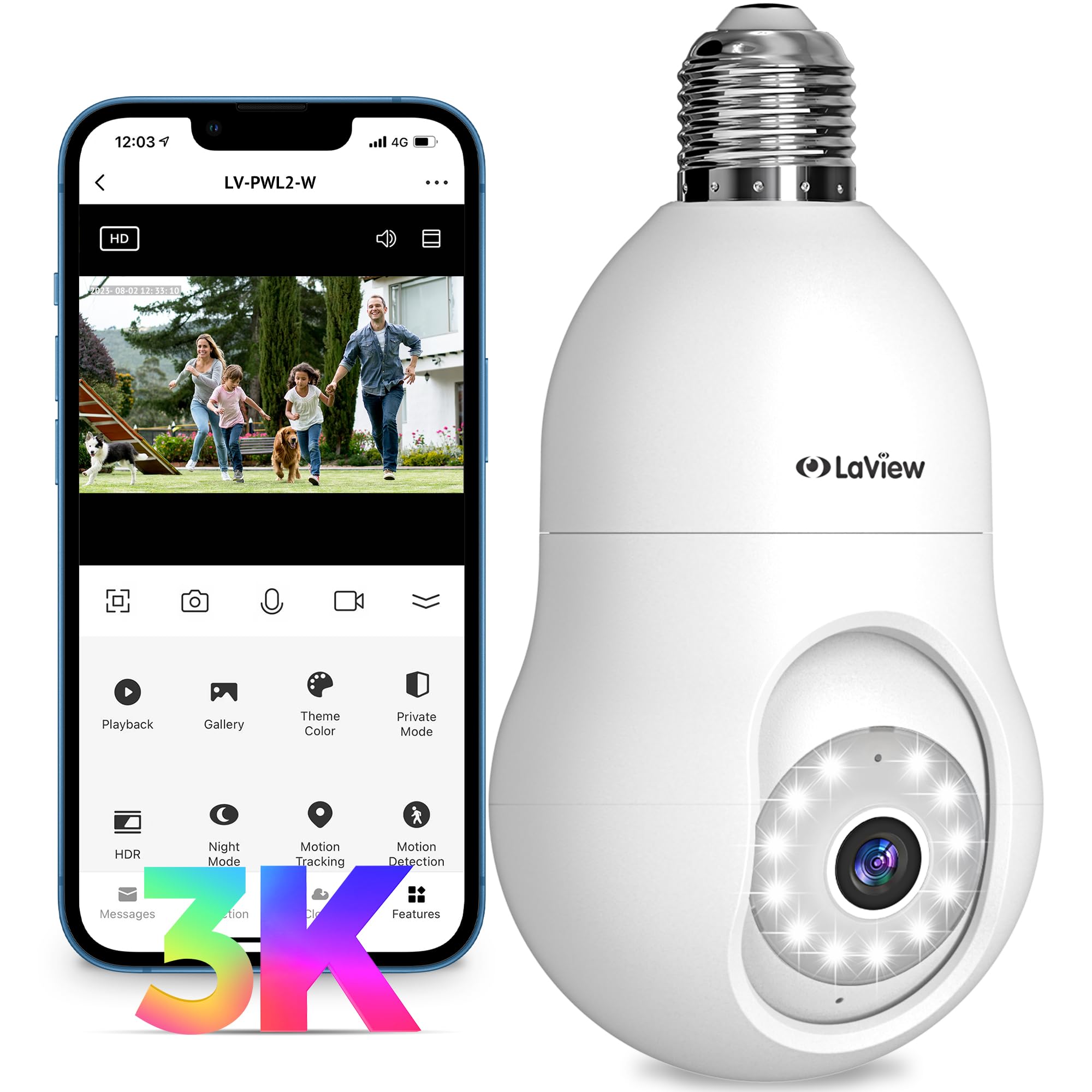 Foto 2 pulgar | Cámara De Seguridad Laview 5mp Qhd Con Bombilla 360° 3k Inalámbrica Alexa - Venta Internacional.