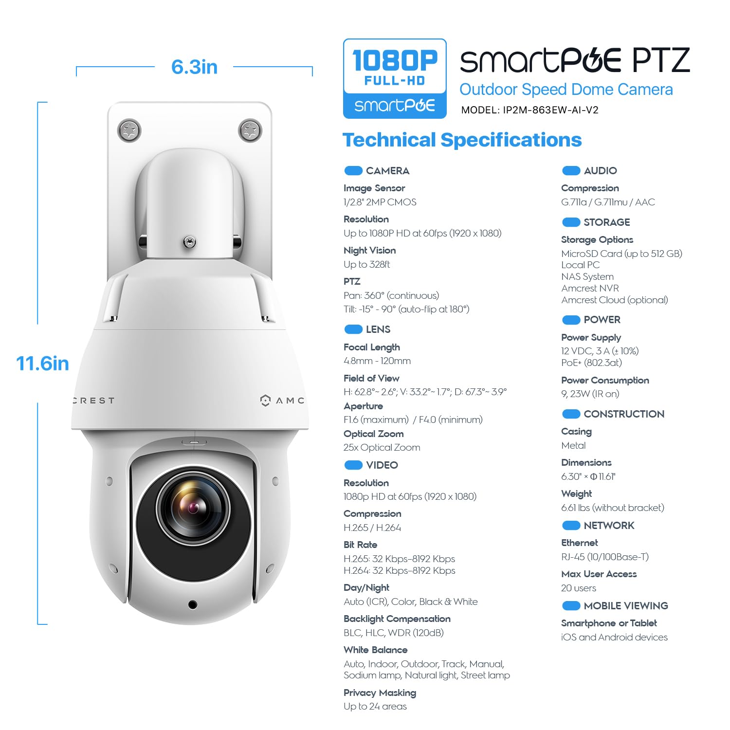 Foto 7 | Cámara De Seguridad Amcrest Ip2m-863ew-ai-v2 2mp Ptz Outdoor - Venta Internacional.
