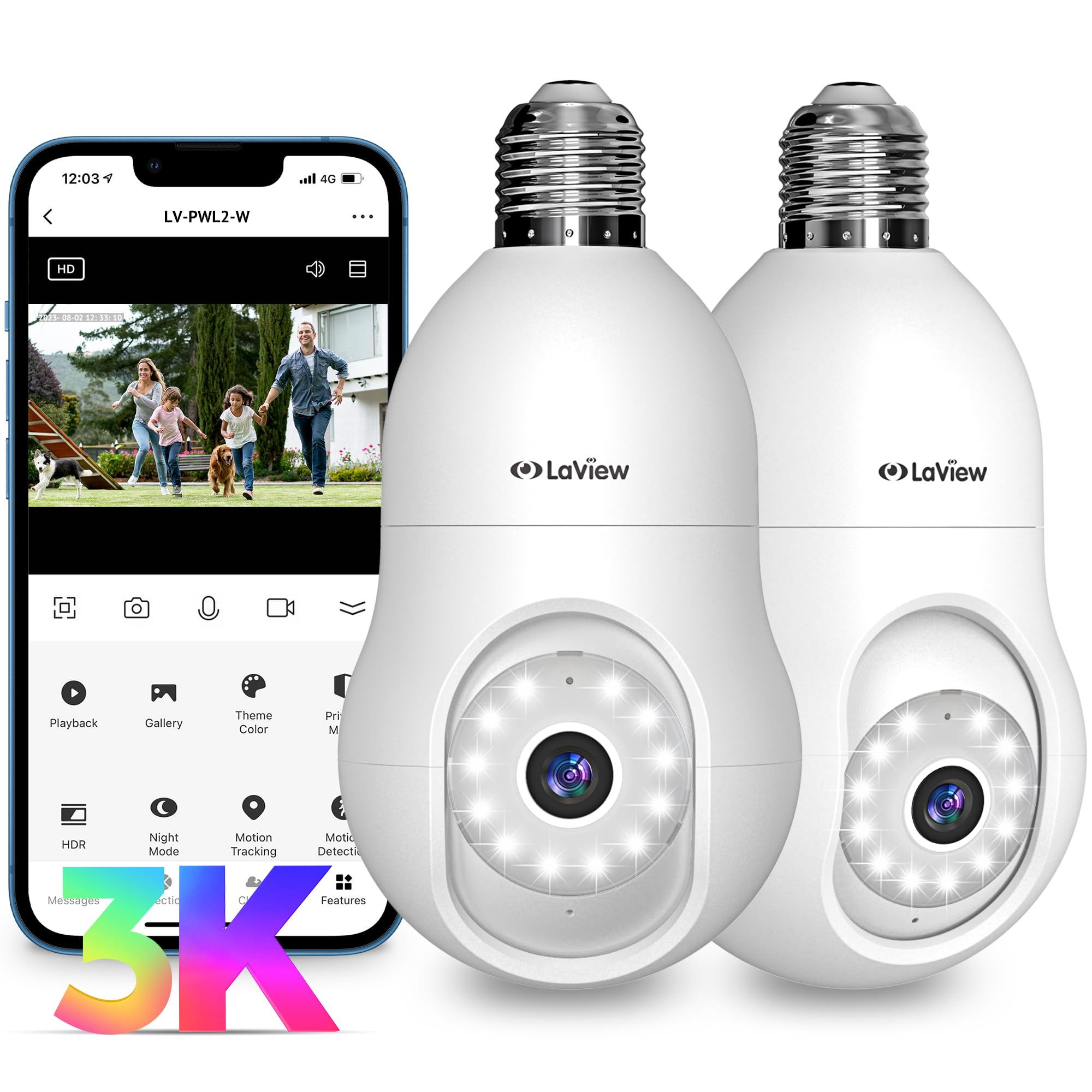 Cámara De Seguridad Laview 5mp Qhd Con Bombilla 360° 3k Inalámbrica Alexa - Venta Internacional.