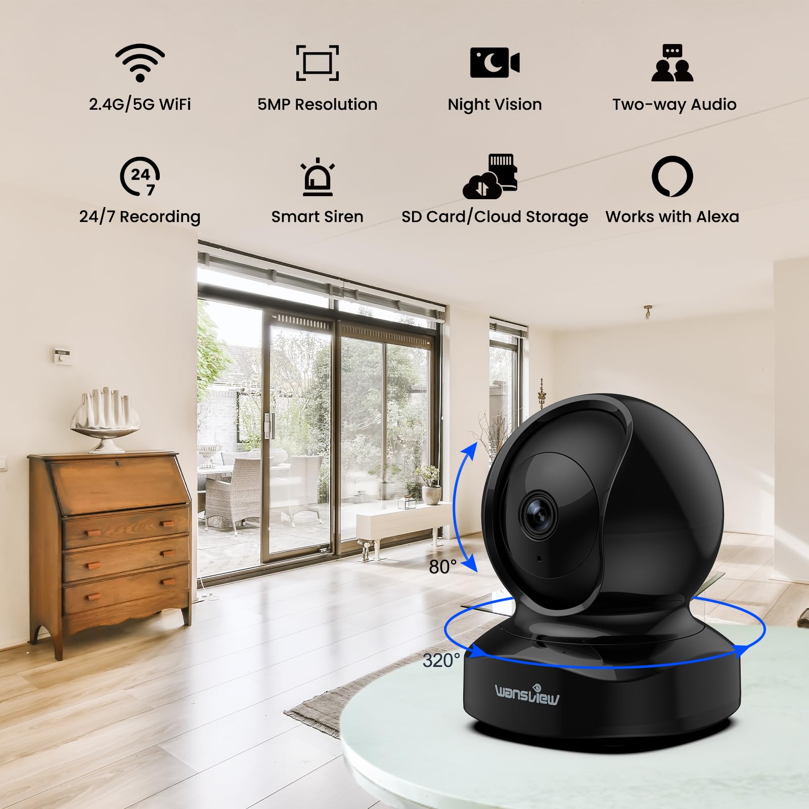 Foto 3 pulgar | Cámara De Seguridad Wansview Q5 Wifi Home Indoor De 5 Mp Con Alexa - Venta Internacional.