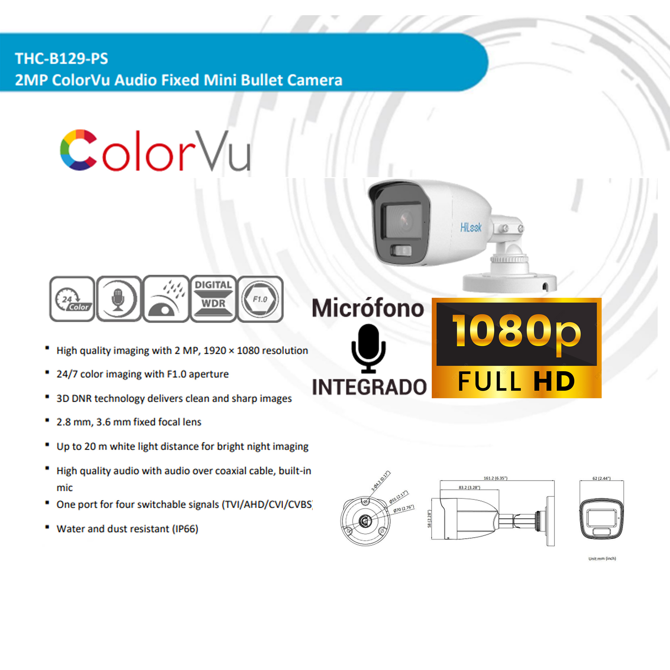 Foto 4 pulgar | Kit Cámaras de Vigilancia a Color 24hrs Colorvu con Micrófono 1080p Full Hd Hilook