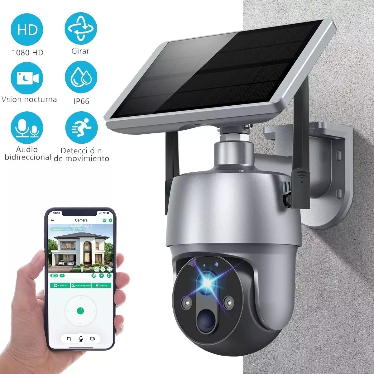 Foto 2 | Cámara De Seguridad Inalámbrica Con Panel Solar Wifi Eo Safe Imports Esi-13255 Gris