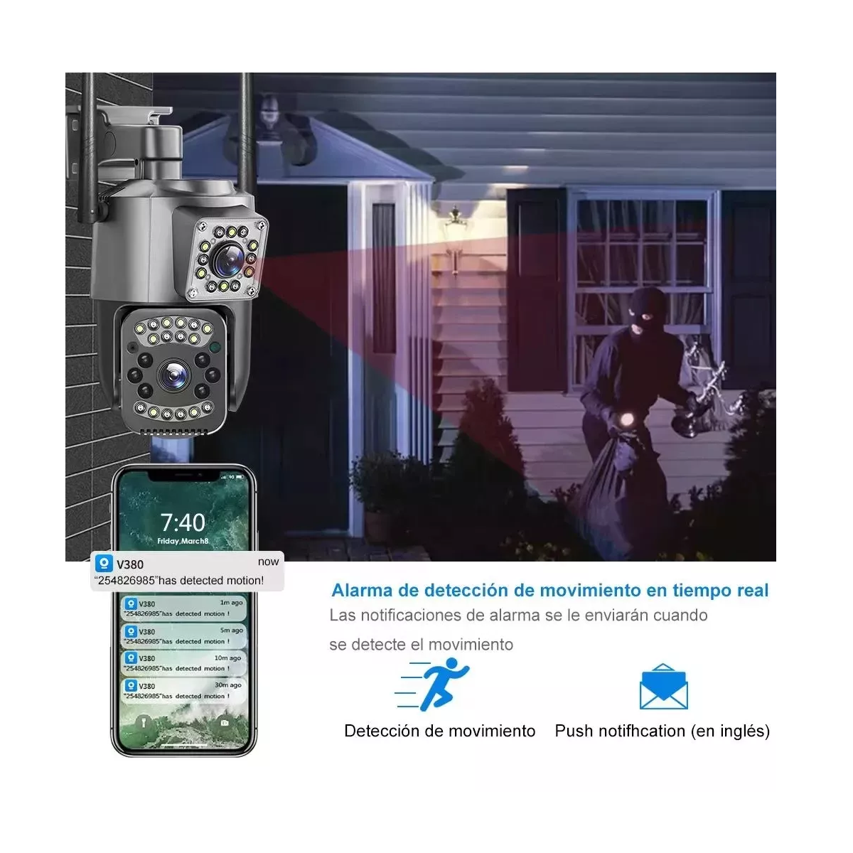 Foto 4 pulgar | Cámara De Seguridad Wifi  Full Hd De Doble Lente Eo Safe Imports Esi-18289 Gris