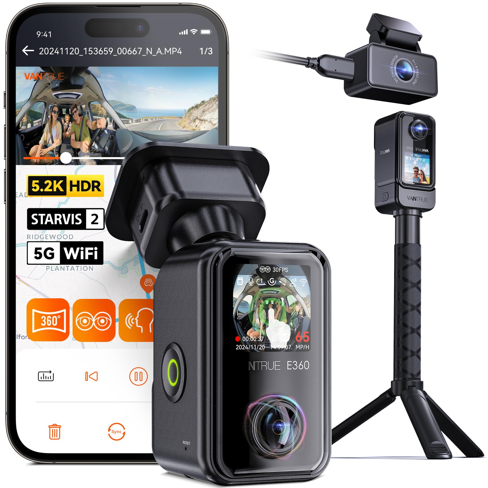 Foto 2 pulgar | Dash Cam Vantrue E360 Ace 5.2k, Wifi Panorámico De 360° Con Lte - Venta Internacional.