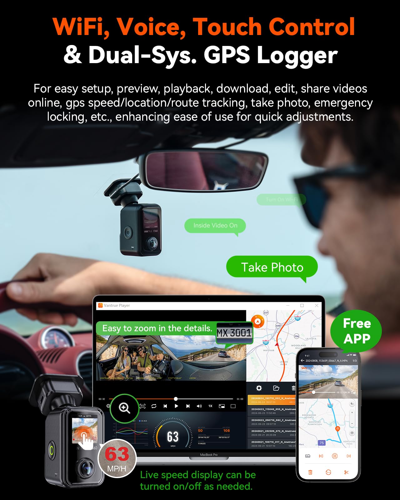 Foto 7 pulgar | Dash Cam Vantrue E360 Ace 5.2k, Wifi Panorámico De 360° Con Lte - Venta Internacional.