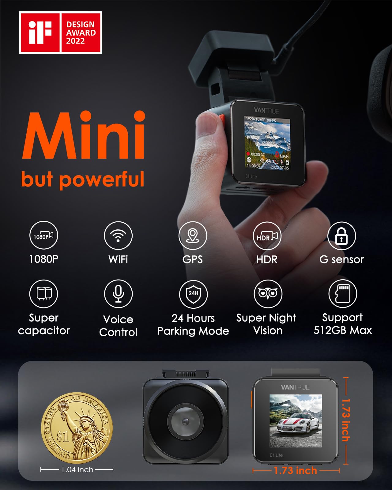 Foto 3 pulgar | Dash Cam Vantrue E1 Lite 1080p Wifi Con Gps Y Control De Velocidad - Venta Internacional.