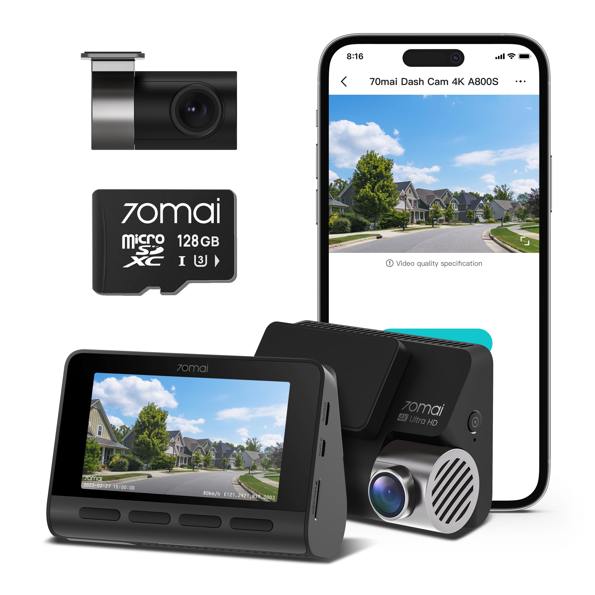Foto 2 pulgar | Dash Cam 70mai 4k A800s Delantera Y Trasera Con Wifi Y Gps De 128 Gb - Venta Internacional.