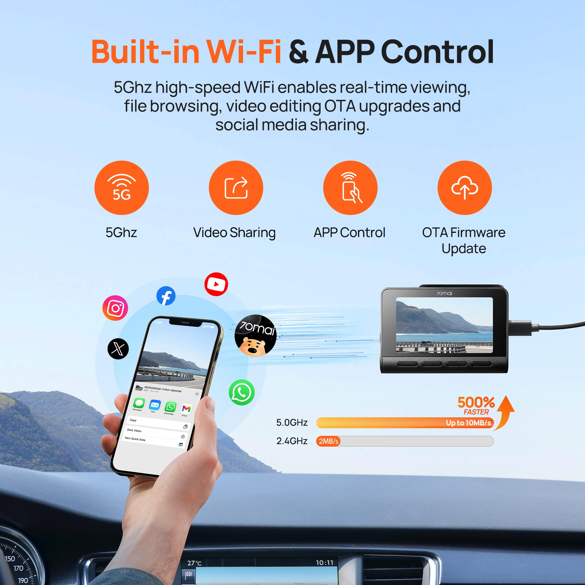 Foto 5 pulgar | Dash Cam 70mai 4k A800s Delantera Y Trasera Con Wifi Y Gps De 128 Gb - Venta Internacional.