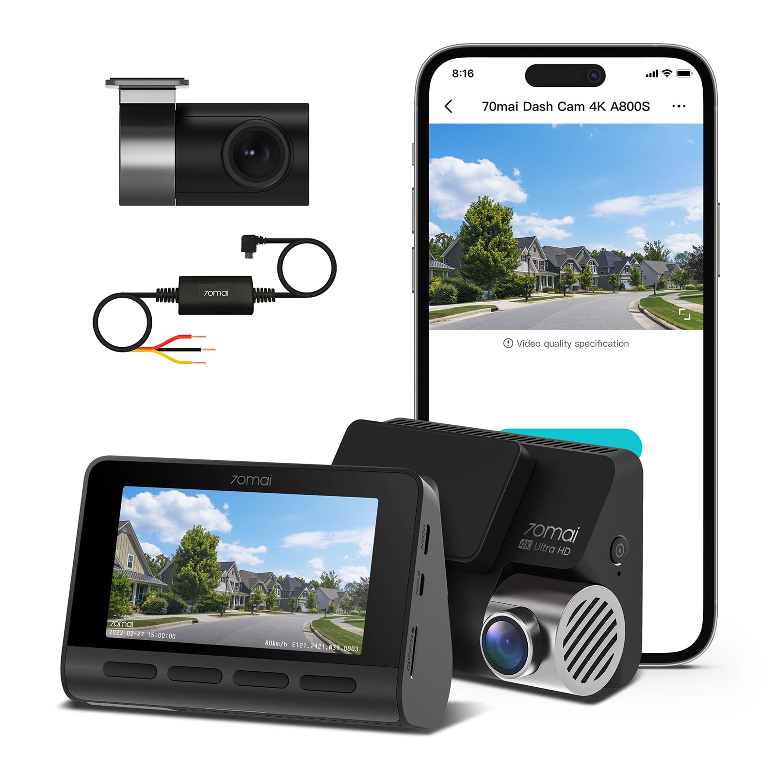 Foto 2 pulgar | Dash Cam 70mai A800s 4k Con Cámara Frontal Y Trasera Sony Imx415 - Venta Internacional.