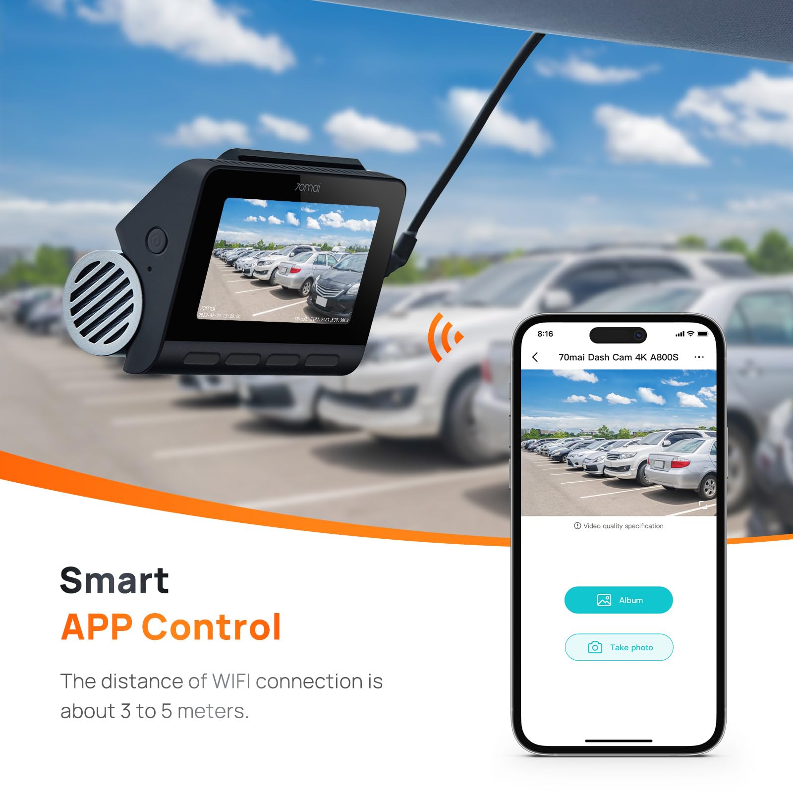 Foto 6 | Dash Cam 70mai A800s 4k Con Cámara Frontal Y Trasera Sony Imx415 - Venta Internacional.