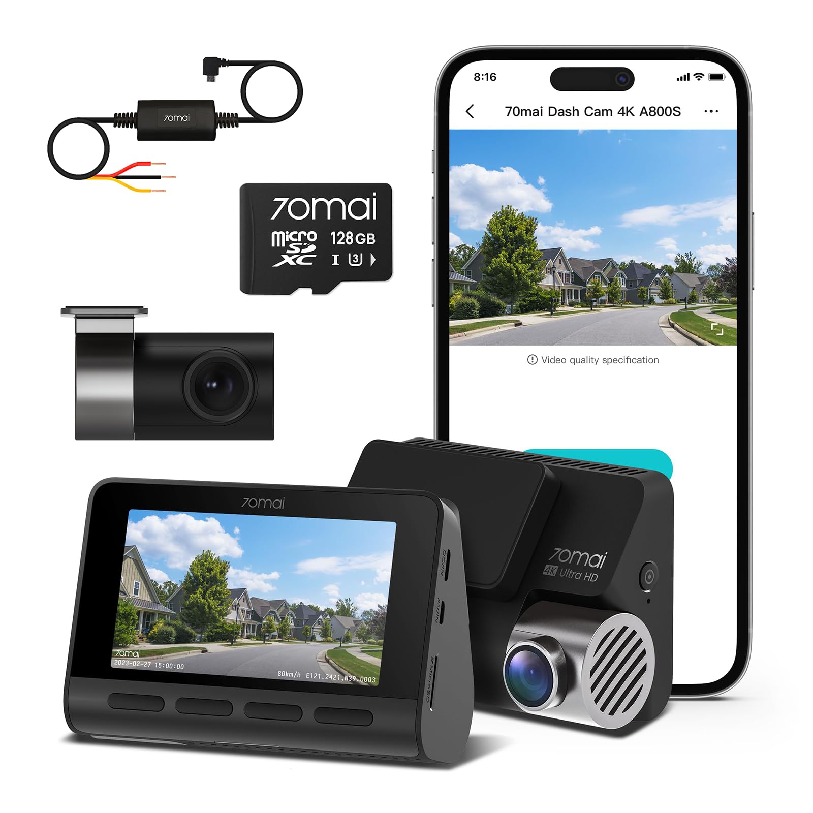 Dash Cam 70mai A800s 4k Delantera Y Trasera Con Gps Wifi 128 Gb - Venta Internacional.