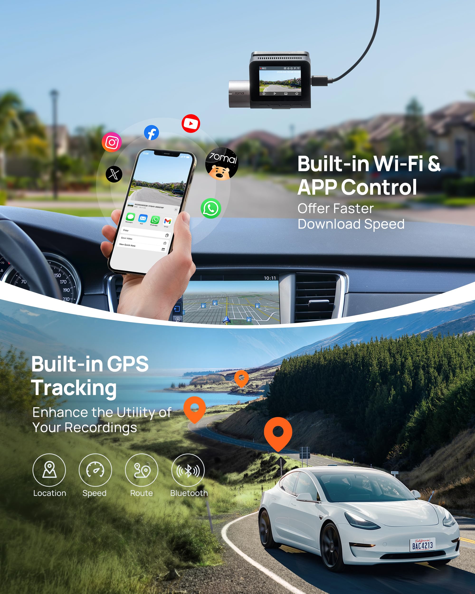 Foto 8 pulgar | Dash Cam 70mai A500s 2.7k Uhd Delantera Y Trasera Con Wifi Gps De 2 Pulgadas - Venta Internacional.