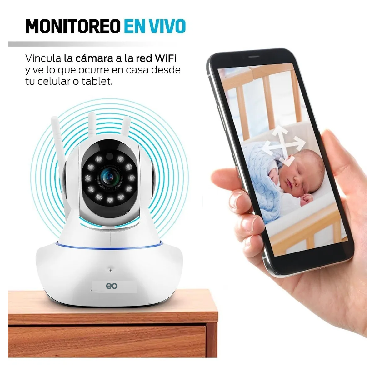 Foto 3 pulgar | Cámara De Seguridad Wifi Para Interiores, Visión Nocturna, Detección De Movimiento Eo Safe Imports Esi-19566 Blanco